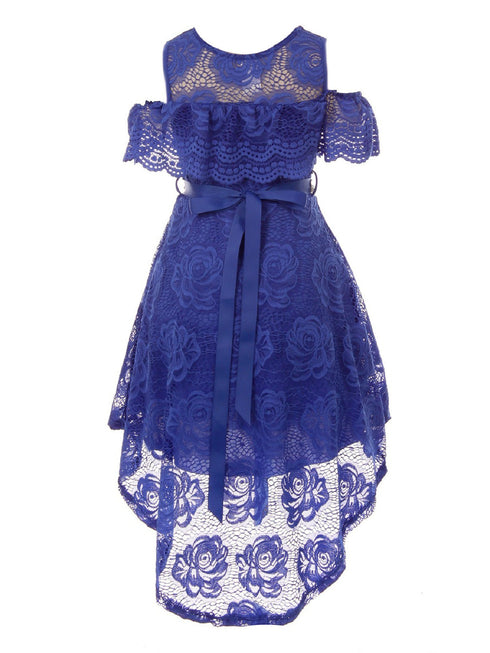 Just Kids Girls High-Low Floral Lace Overlay Flower Girl Dress 4-14 - SophiasStyle.com