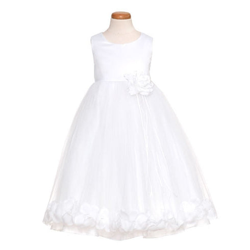 Kids Dream Big Girls White Petal Flower Girl Dress 8-14 - SophiasStyle.com