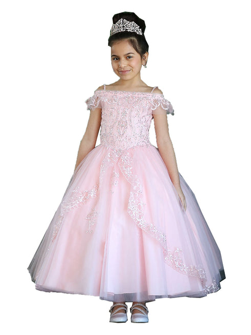 Girls Multi Colors Off-Shoulder Sparkle Ball Gown Dress 3-16 - SophiasStyle.com