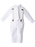 Baby Boys White Knit 4pc Romper Pants Tie Suspenders Christening Outfit NB-24M - SophiasStyle.com