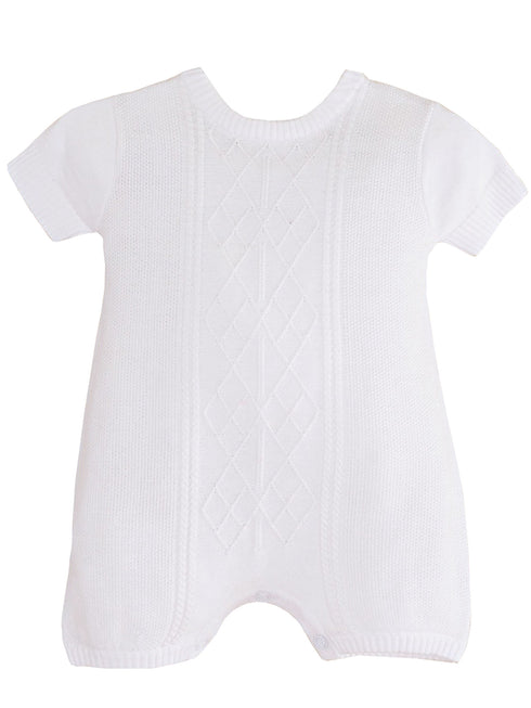 Baby Boys White Short Knit Baptism Christening Romper Newborn-24M - SophiasStyle.com