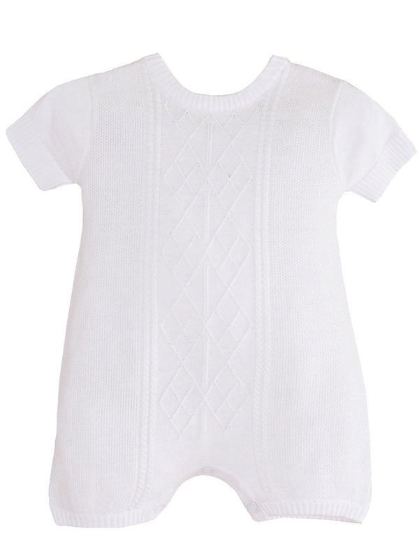 Baby Boys White Short Knit Baptism Christening Romper Newborn-24M - SophiasStyle.com