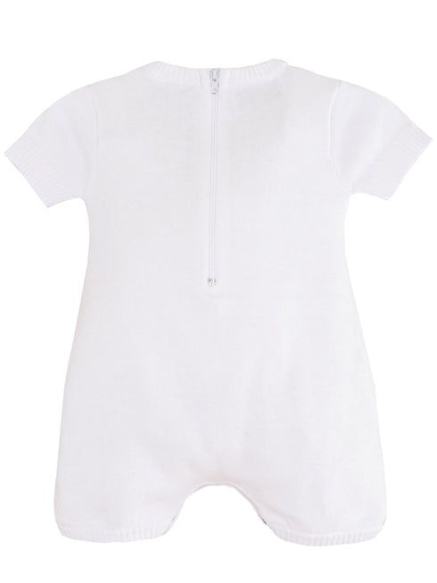 Baby Boys White Short Knit Baptism Christening Romper Newborn-24M - SophiasStyle.com