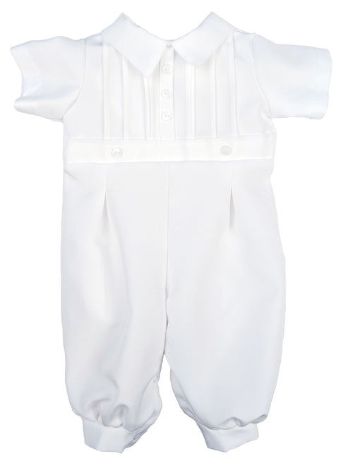 Baby Boys White Pin Tucked Short Sleeve Christening Romper Newborn-24M - SophiasStyle.com