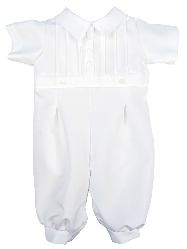 Baby Boys White Pin Tucked Short Sleeve Christening Romper Newborn-24M - SophiasStyle.com
