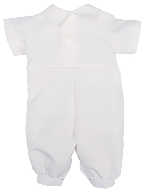 Baby Boys White Pin Tucked Short Sleeve Christening Romper Newborn-24M - SophiasStyle.com
