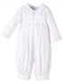 Baby Boys White Pleated Long Sleeve Baptism Romper Hat Set Newborn-24M - SophiasStyle.com