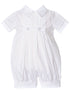 Baby Boys White Pleated Short Sleeve Button Baptism Romper Hat Set Newborn-24M - SophiasStyle.com