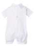 Baby Boys White Pleated Short Sleeve Button Baptism Romper Hat Set Newborn-24M - SophiasStyle.com