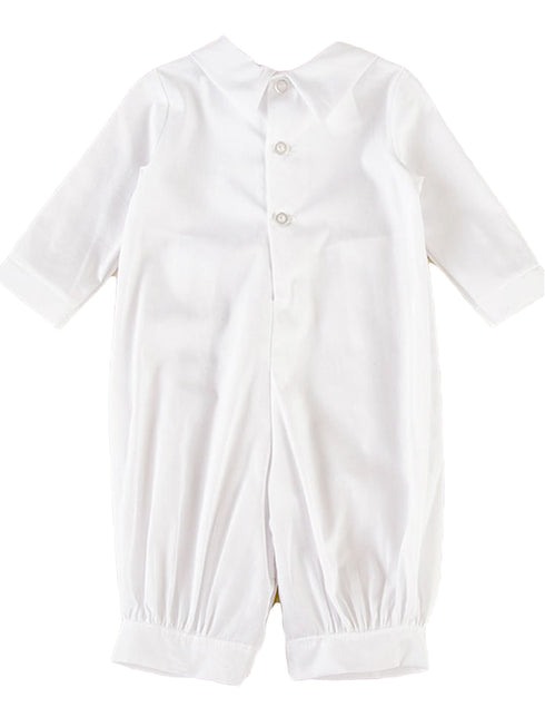 Baby Boys White Pleated Long Sleeve Long Baptism Cotton Coverall Hat Set 0-24M - SophiasStyle.com