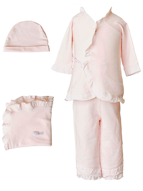 Baby Girls Bamboo 4pc Hat Top Pants Blanket Layette Set 3M-6M - SophiasStyle.com