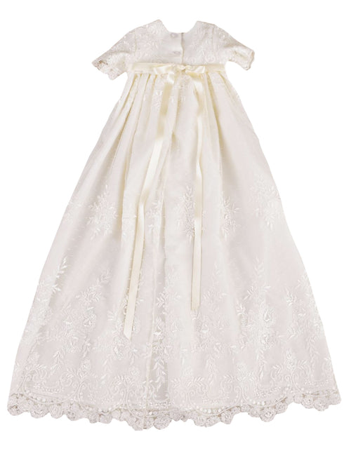 Baby Girls White Embroidered Netting 2pc Christening Gown Shawl Set NB-24M - SophiasStyle.com