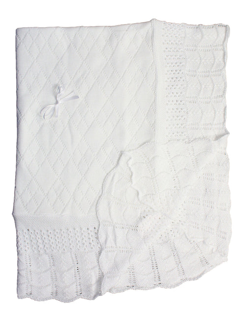 Baby Girls Boys White Hand Crochet Diamond Pattern Blanket Shawl 49"x39" - SophiasStyle.com