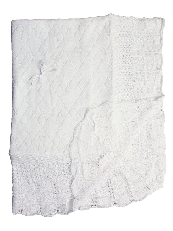 Baby Girls Boys White Hand Crochet Diamond Pattern Blanket Shawl 49"x39" - SophiasStyle.com