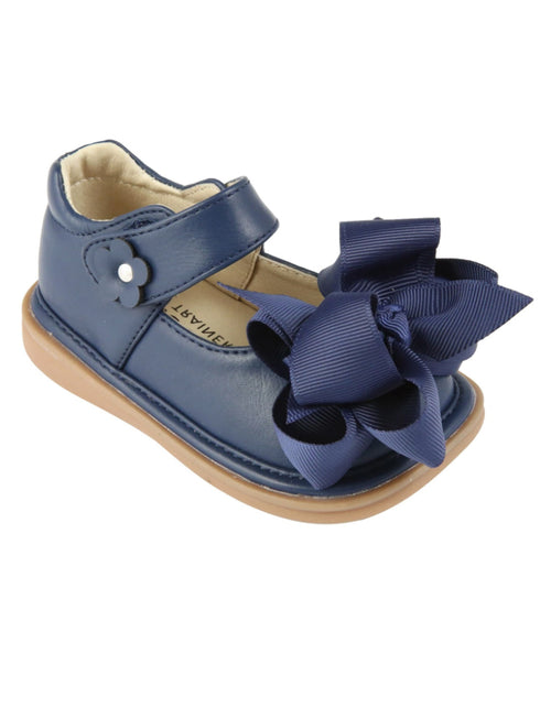Mooshu Trainers Little Girls Navy Bow Squeaky Mary Jane Shoes 5-9 - SophiasStyle.com