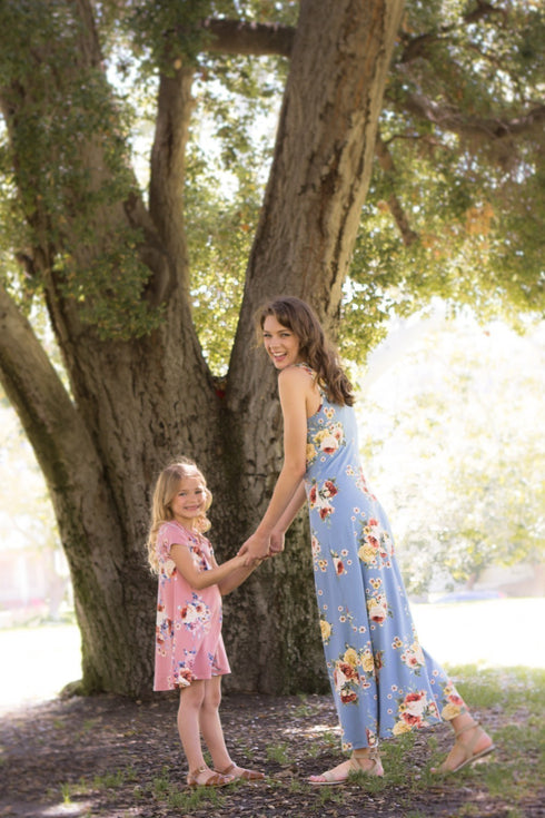 Petite Adele Little Girls Pink Flower Printed Short Sleeves Summer Dresses 2T-8 - SophiasStyle.com