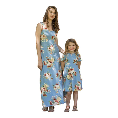 Petite Adele Women Blue Flower Printed Sleeveless Summer Dresses S-L - SophiasStyle.com