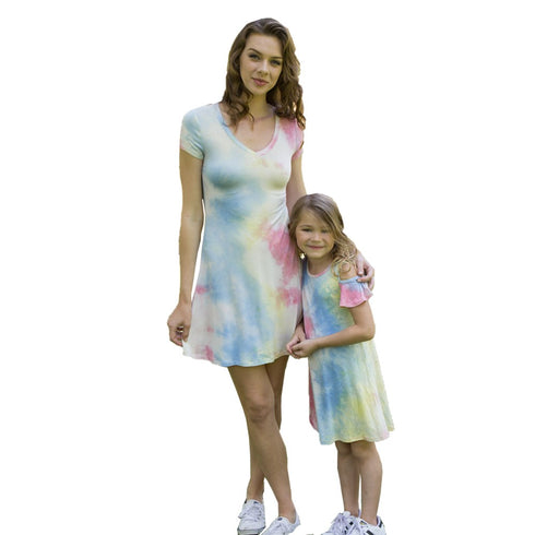 Petite Adele Women Blue Short Sleeves Tie-Dye Summer Dresses S-XL - SophiasStyle.com