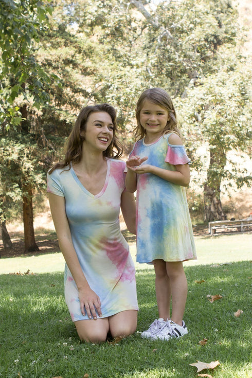 Petite Adele Women Blue Short Sleeves Tie-Dye Summer Dresses S-XL - SophiasStyle.com