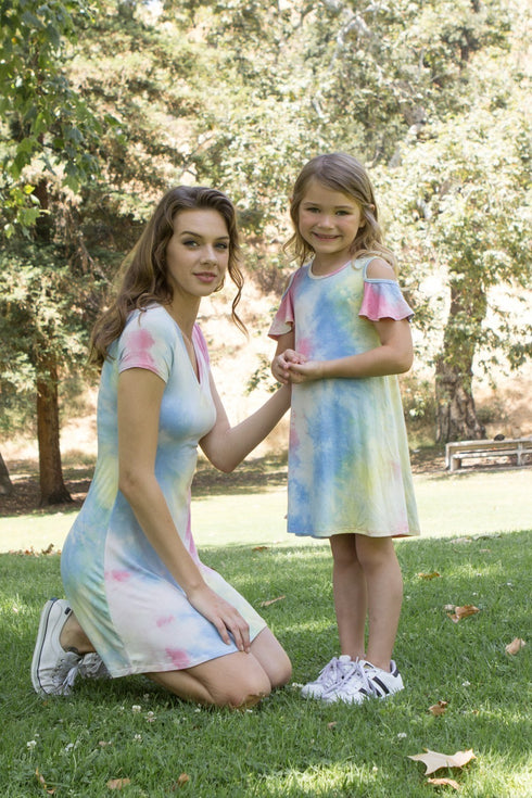 Petite Adele Women Blue Short Sleeves Tie-Dye Summer Dresses S-XL - SophiasStyle.com