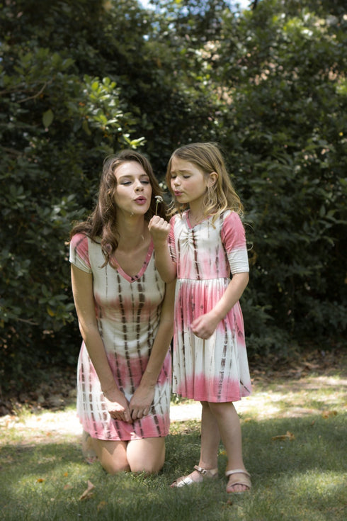 Petite Adele Little Girls Mauve Short Sleeves Tie-Dye Summer Dresses 2T-8 - SophiasStyle.com