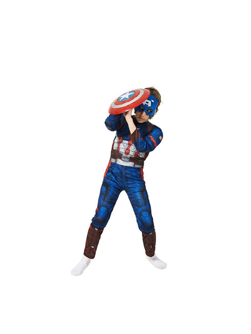 Big Kids Unisex Blue The Avengers Captain America Muscle Halloween Costume 3-8 - SophiasStyle.com