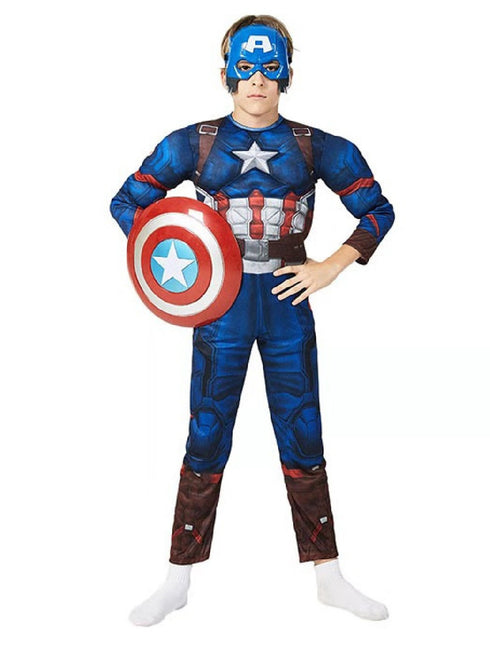 Big Kids Unisex Blue The Avengers Captain America Muscle Halloween Costume 3-8 - SophiasStyle.com