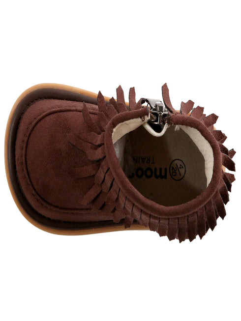 Mooshu Trainers Girls Chocolate Suede Squeaky Piper Fringe Boots 5-9 Toddler - SophiasStyle.com