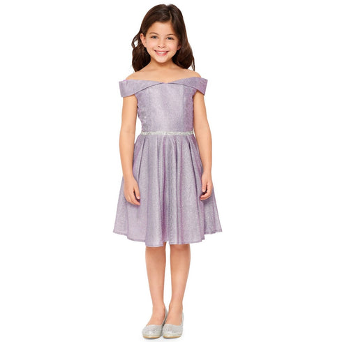 Girls Multi Color Glitter Metallic Off Shoulder Junior Bridesmaid Dress 4-14 - SophiasStyle.com