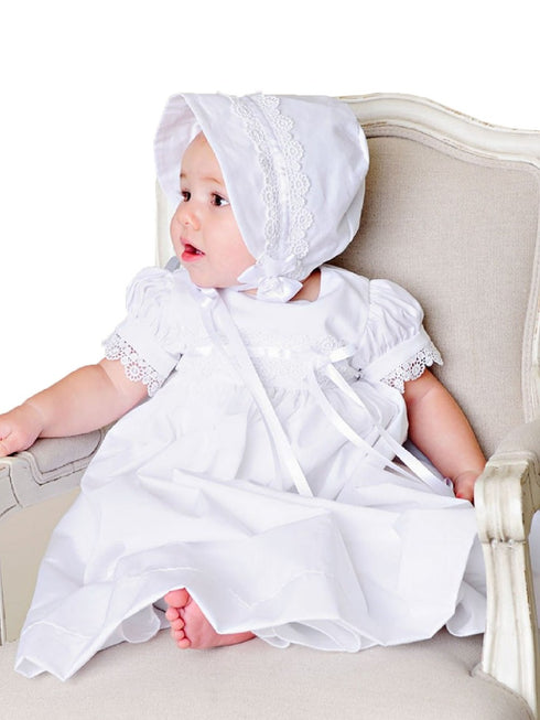 Little Things Mean A Lot Baby Girls White Eden Christening Gown Newborn-24M - SophiasStyle.com