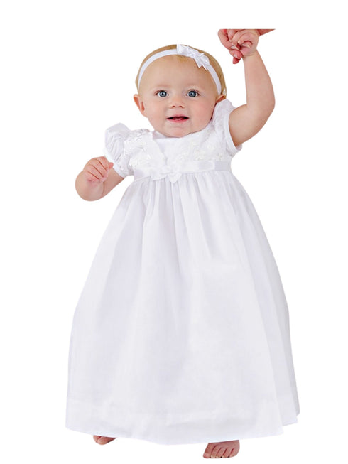 Little Things Mean A Lot Baby Girls White Lace Detail Faye Christening Gown, Sizes NB-24M - SophiasStyle.com