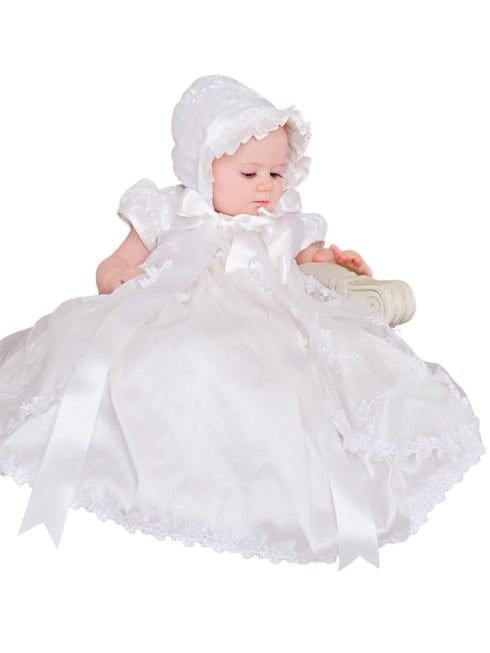 Little Things Mean A Lot Baby Girls White Sash Lace Trim Kate Christening Gown, Sizes 3-24M - SophiasStyle.com
