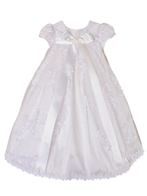 Little Things Mean A Lot Baby Girls White Sash Lace Trim Kate Christening Gown, Sizes 3-24M - SophiasStyle.com