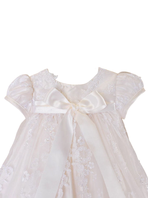 Little Things Mean A Lot Baby Girls White Sash Lace Trim Kate Christening Gown, Sizes 3-24M - SophiasStyle.com