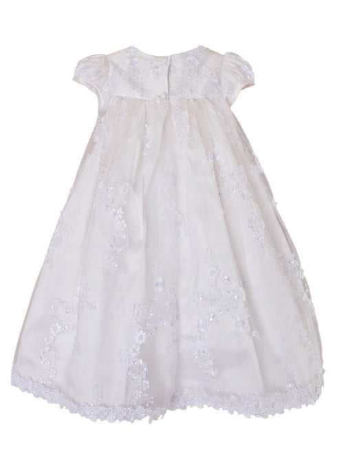Little Things Mean A Lot Baby Girls White Sash Lace Trim Kate Christening Gown, Sizes 3-24M - SophiasStyle.com