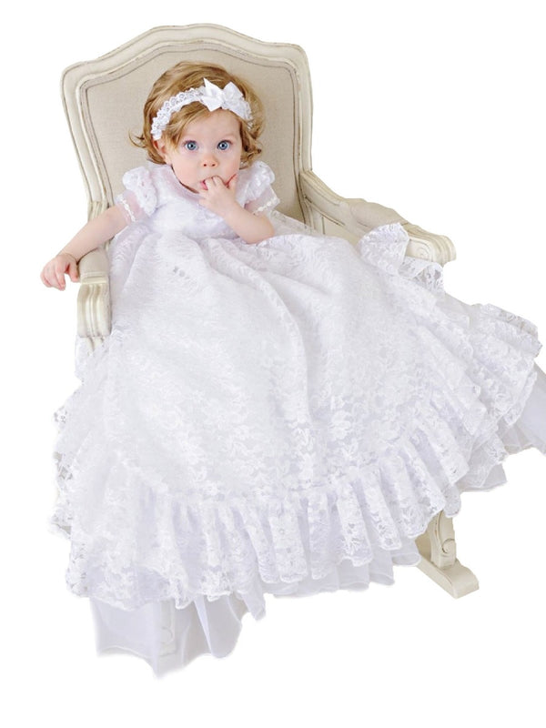 Baby Girls White Lucy Christening Gown Newborn-24M - SophiasStyle.com