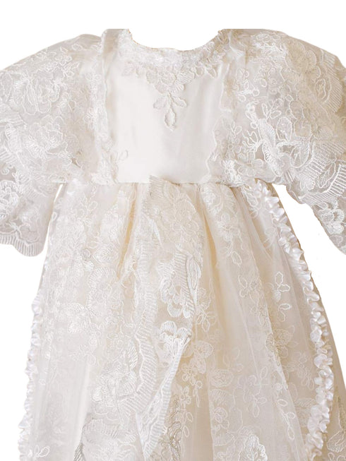 Little Things Mean A Lot Baby Girls Pearl White Satin Silk Royal Christening Gown Outfit, Sizes 3-12M - SophiasStyle.com