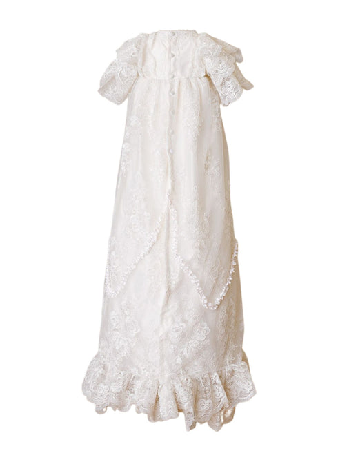 Little Things Mean A Lot Baby Girls Pearl White Satin Silk Royal Christening Gown Outfit, Sizes 3-12M - SophiasStyle.com