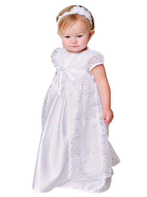 Baby Girls White Violet Christening Gown Newborn-24M - SophiasStyle.com