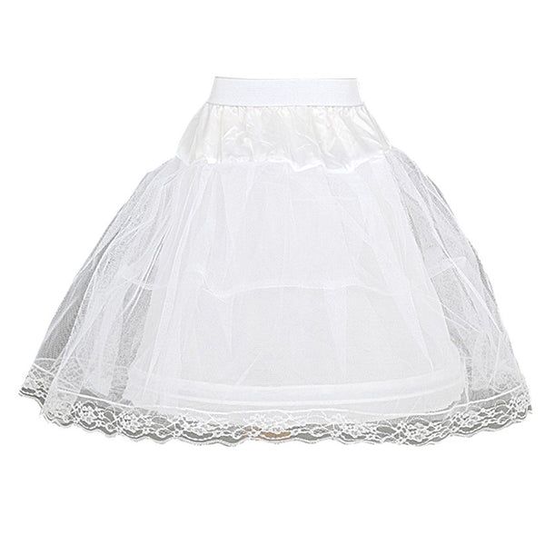 Girls White Wired Layered Lace Mesh Adjustable Waist Petticoat 2T-12 - SophiasStyle.com