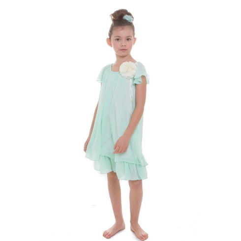 Petite Adele Little Girls Mint Flower Pin Chiffon Flower Girl Dress 2T-6 - SophiasStyle.com
