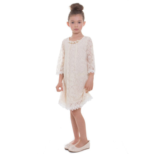Petite Adele Big Girls Champagne Lace Necklace Junior Bridesmaid Dress 8-12 - SophiasStyle.com