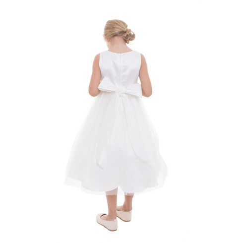 Petite Adele Big Girls Ivory Dull Satin Brooch Junior Bridesmaid Dress 8-12 - SophiasStyle.com