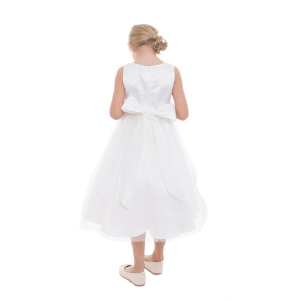 Petite Adele Big Girls Ivory Dull Satin Brooch Junior Bridesmaid Dress 8-12 - SophiasStyle.com