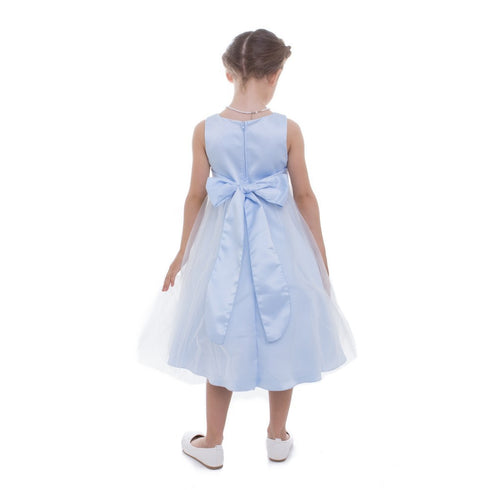 Petite Adele Big Girls Sky Blue Dull Satin Brooch Junior Bridesmaid Dress 8-12 - SophiasStyle.com
