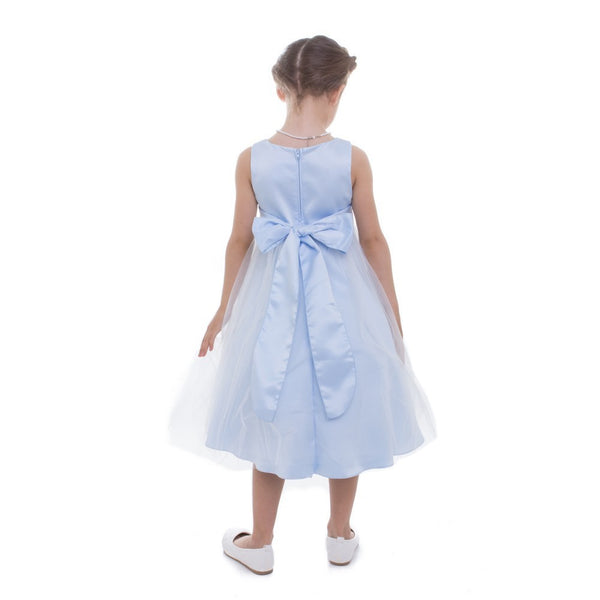 Petite Adele Little Girls Sky Blue Dull Satin Glitter Brooch Flower Girl Dress 2T-6 - SophiasStyle.com