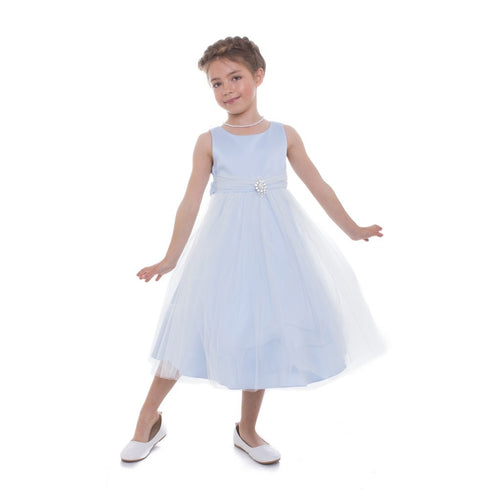 Petite Adele Big Girls Sky Blue Dull Satin Brooch Junior Bridesmaid Dress 8-12 - SophiasStyle.com