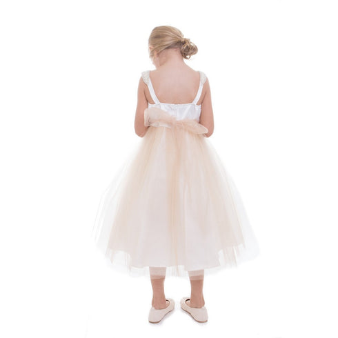 Petite Adele Big Girls Champagne Pearl Shoulder Mesh Junior Bridesmaid Dress 8-12 - SophiasStyle.com