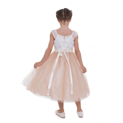 Petite Adele Little Girls Champagne Lace Cap Sleeved Flower Girl Dress 2T-6 - SophiasStyle.com