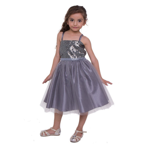 Petite Adele Little Girls Grey Sequined Top Tulle Flower Girl Dress 2T-6 - SophiasStyle.com